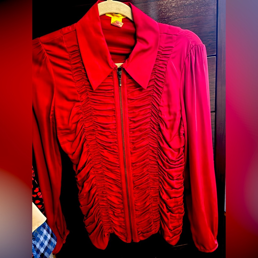 Catherine Malandrino Red Silk Shirred Blouse, Size 10